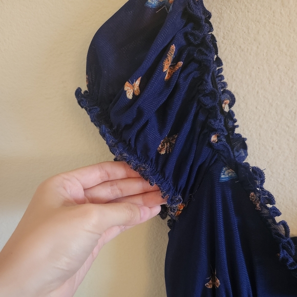 Urban outfitters blue butterfly heart neckline puffy sleeves mini dress - Picture 4 of 6